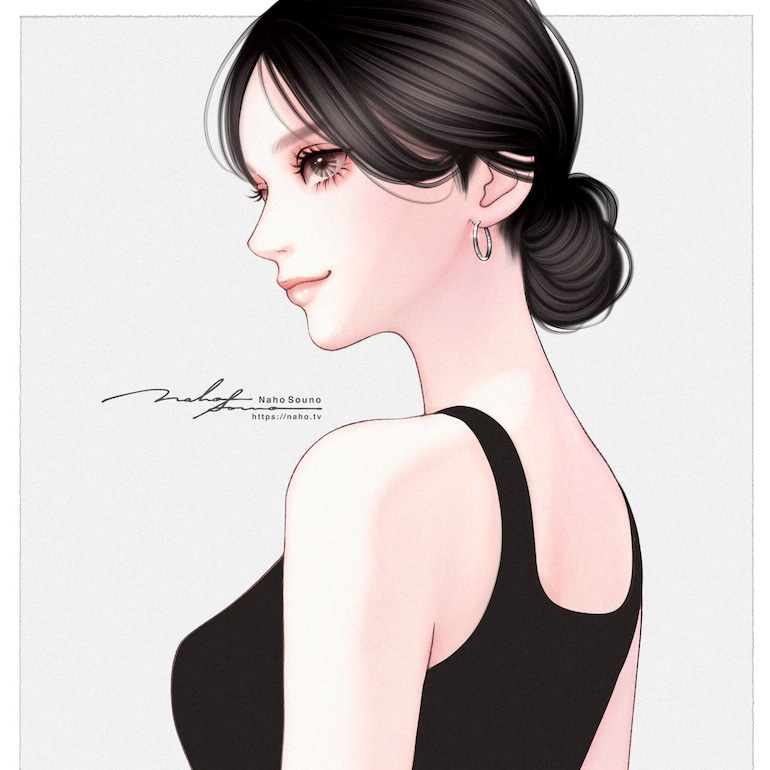 黒髪のクールなモード系女性,女の子のイラスト